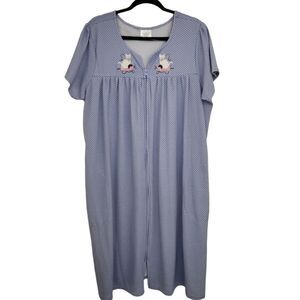 Fundamentals Womens Full Front Zip Midi Robe Embroidered Cat Size XL